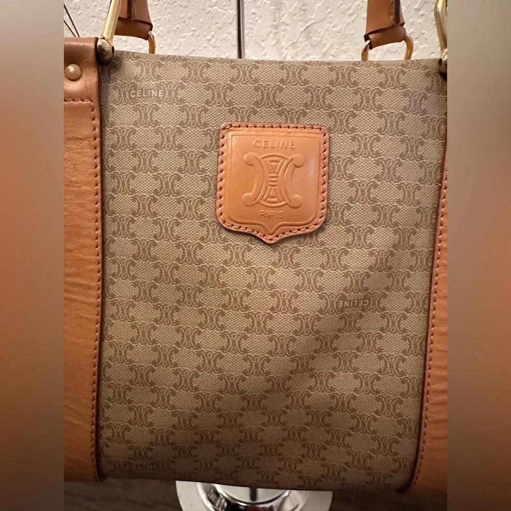 Celine Macadam Boston Bag Beige / Light Brown Coated Canvas - Picture 3 of 16